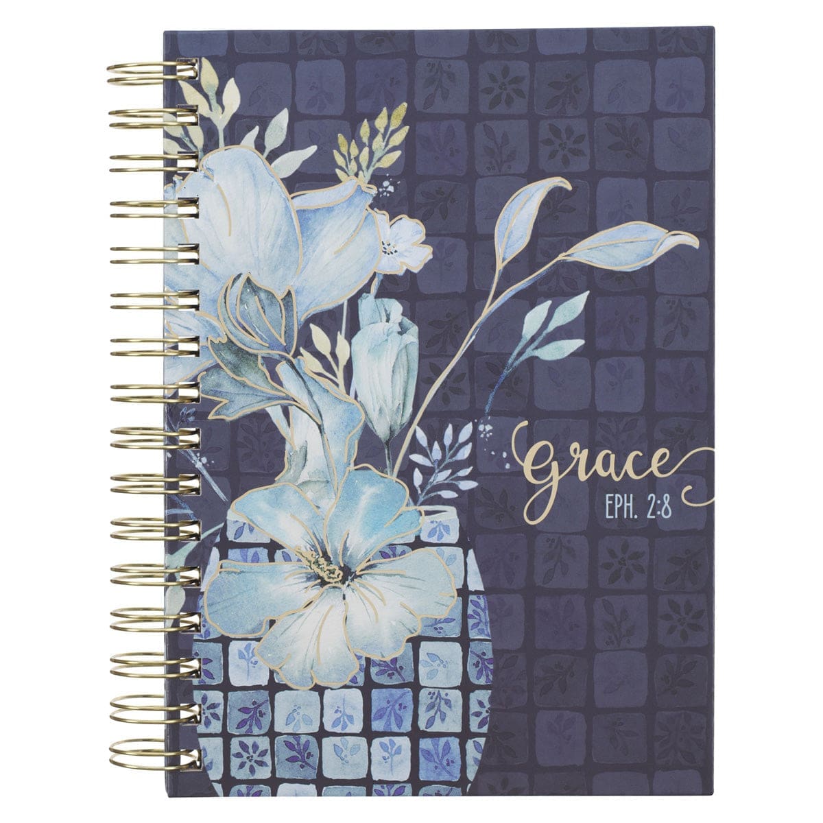 9781639528653_front Grace Blue Floral Large Hardcover Wirebound Journal - Image 1