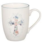 Floral Cross Blue Rimmed Ceramic Mug - Image 9