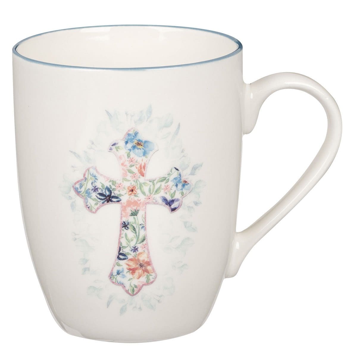 1220000323797_front Floral Cross Blue Rimmed Ceramic Mug - Image 9