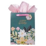 Happy Birthday Dark Floral Portrait Gift Bag with Gift Tag - Image 7
