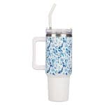 Trust in the Lord White and Blue Floral Large Stainless Steel Mug with Handle and Straw - Image 2
