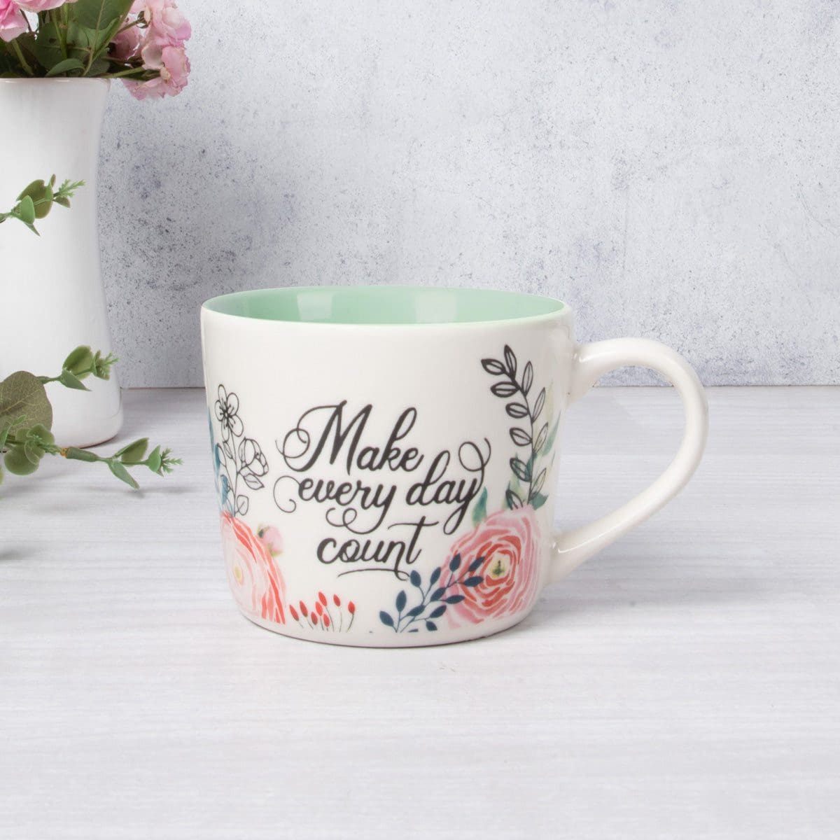 1220000371095_feature1 Make Every Day Count Ceramic Mug with Green Interior - Image 4