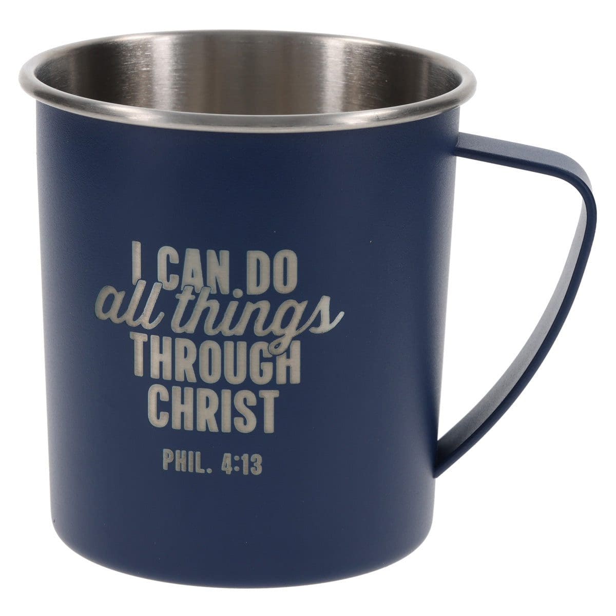 6006937172142_front I Can Do All Things Through Christ Blue Stainless Steel Camp Style Mug - Image 5