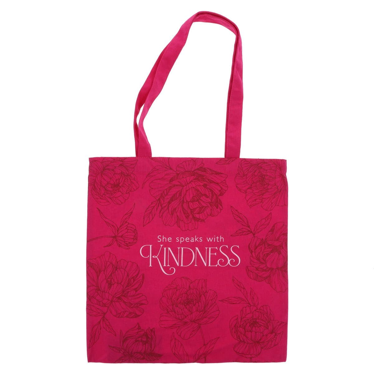 6006937174313_front She Speaks with Kindness Canvas Tote Bag - Image 1