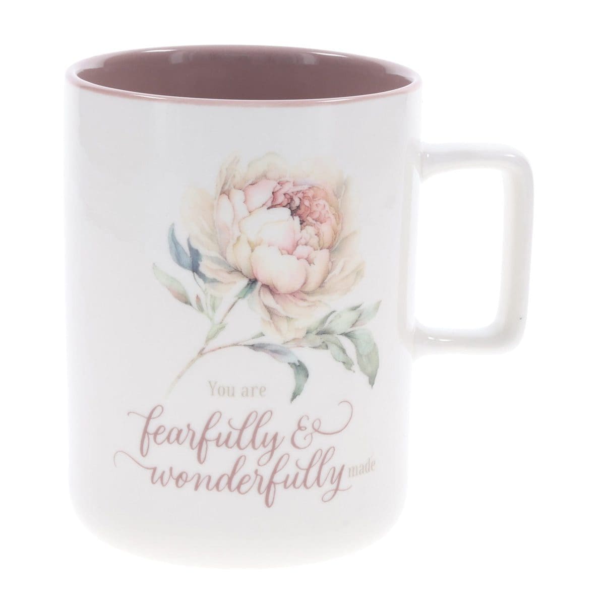 6006937174658_front You Are Fearfully and Wonderfully Made Ceramic Mug with Pink Interior - Image 1