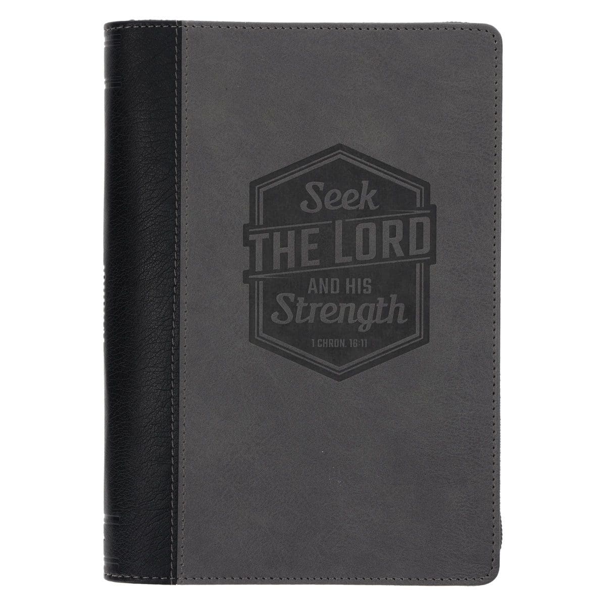 9780638002645_front Seek the Lord and His Strength Grey Faux Leather Journal with Zipped Closure - Image 7