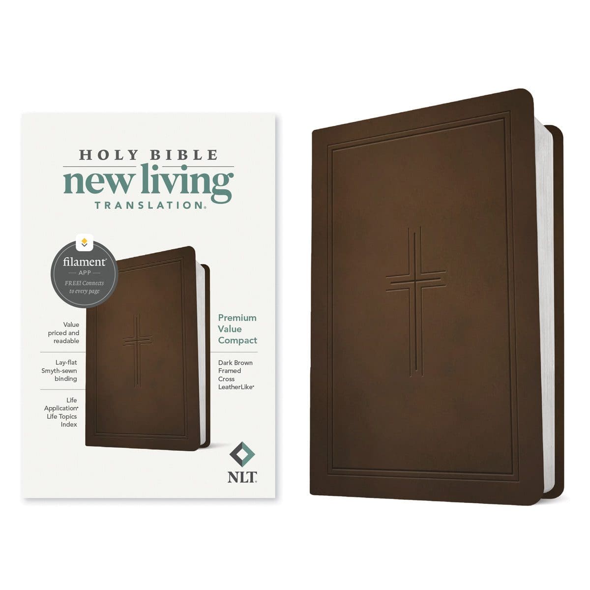 9781496479303_feature1 NLT Dark Brown Framed Cross Imitation Leather Premium Value Filament Compact Bible - Image 5