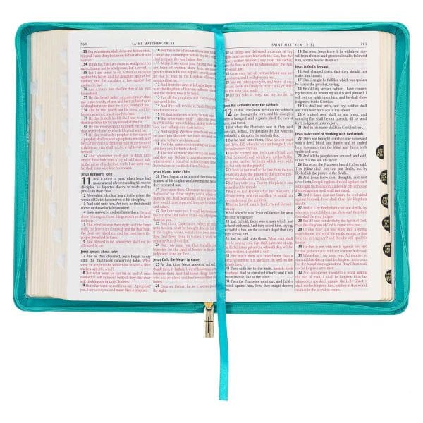 KJV Teal Floral Faux Leather Flexcover Deluxe Gift Bible With Zip - Image 25
