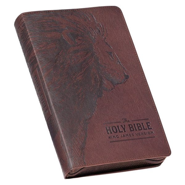 KJV Brown Lion Faux Leather Flexcover Deluxe Gift Bible With Zip - Image 3