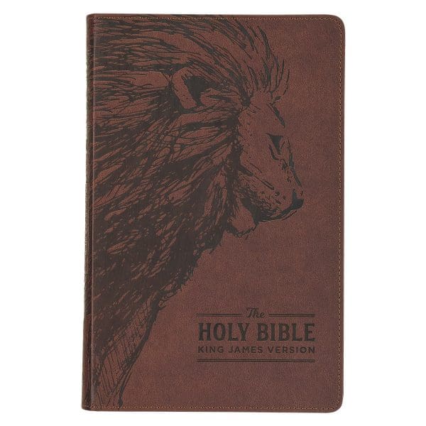 KJV Brown Lion Faux Leather Flexcover Deluxe Gift Bible With Zip - Image 1