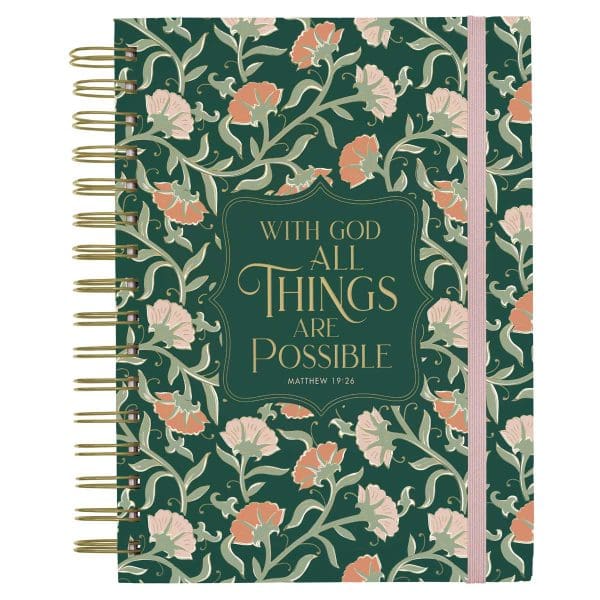 With God All Things are Possible Green Chunky Hardcover Wirebound Journal with Elastic Closure - Image 4