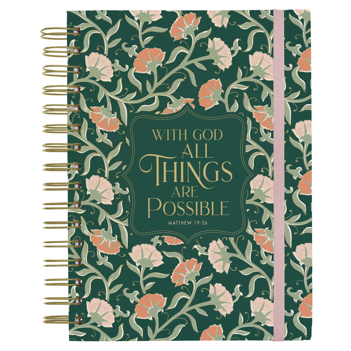 9781639526611_front With God All Things are Possible Green Chunky Hardcover Wirebound Journal with Elastic Closure - Image 4