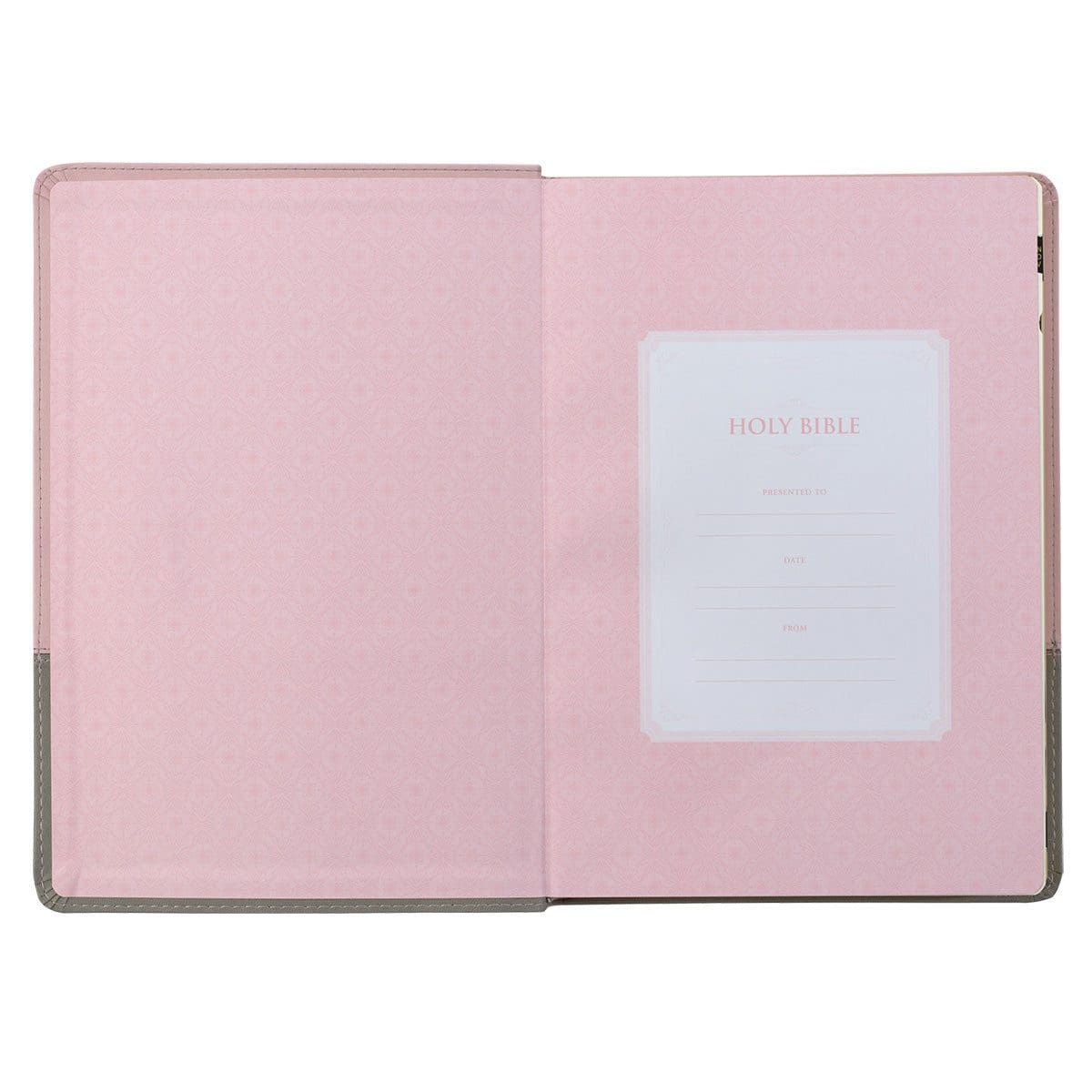 9781642728415_feature2_c5c67d31-82f8-4c79-8f26-88dbc68bea1b KJV Pink And Grey Faux Leather Bible Super Giant Print - Image 25