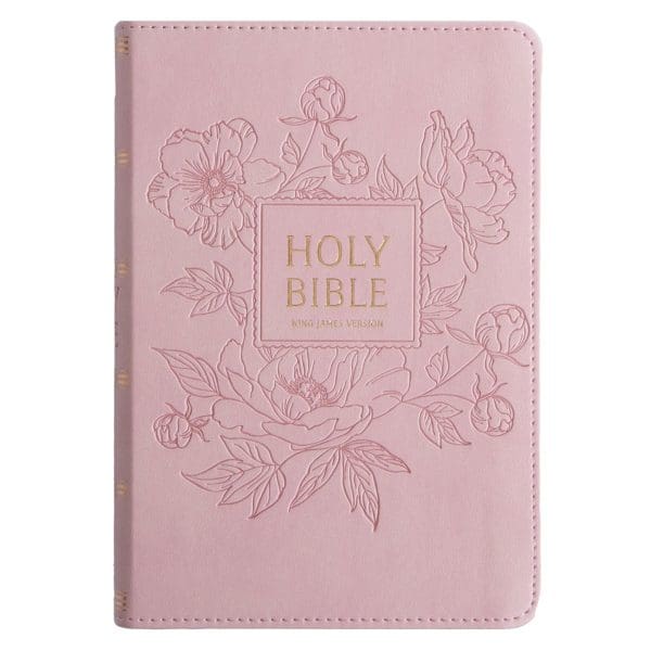 KJV Pink Floral Faux Leather Compact Bible Large Print - Image 1