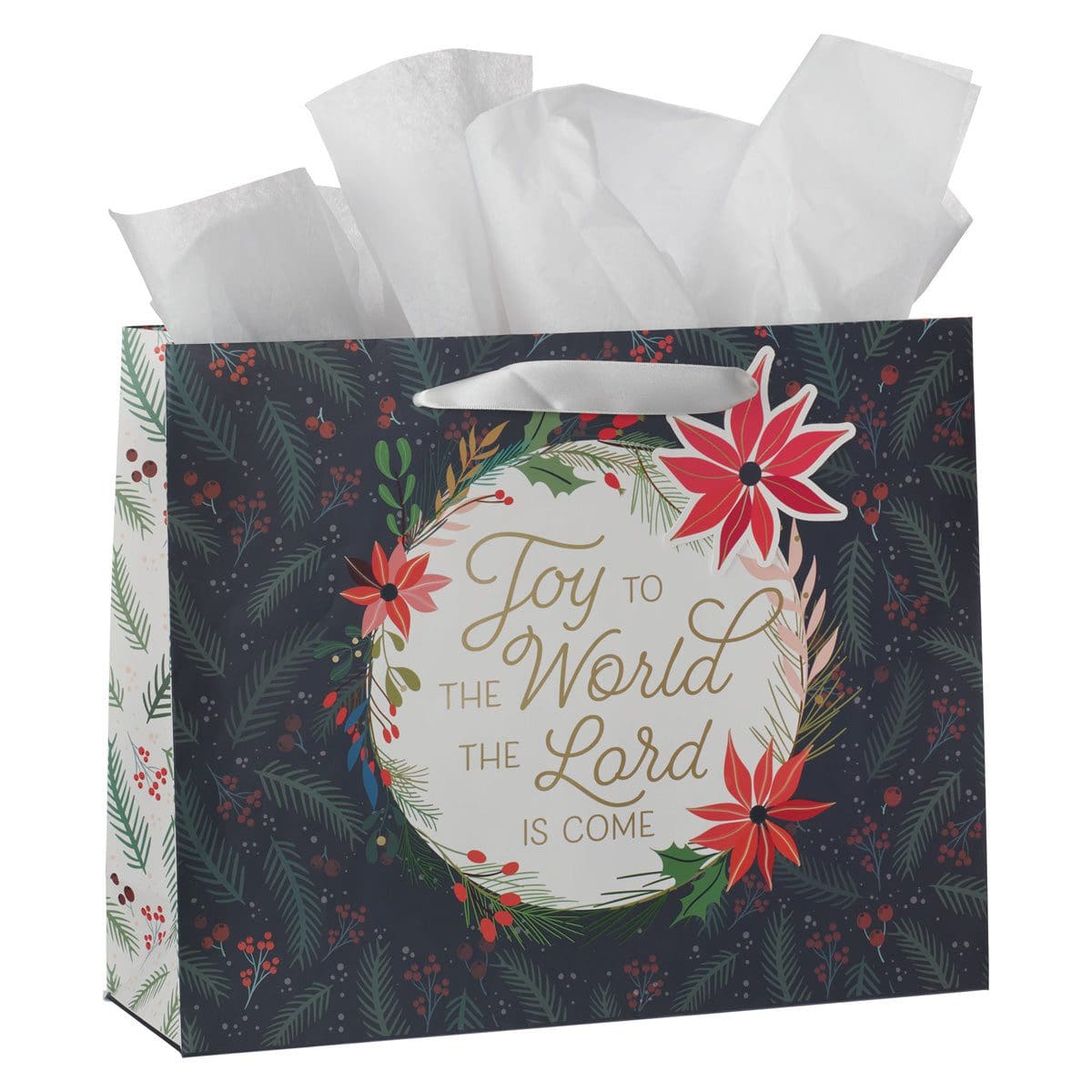 1220000325449_feature1 Joy to the World the Lord Is Come Poinsettia Landscape Gift Bag with Gift Tag - Image 3