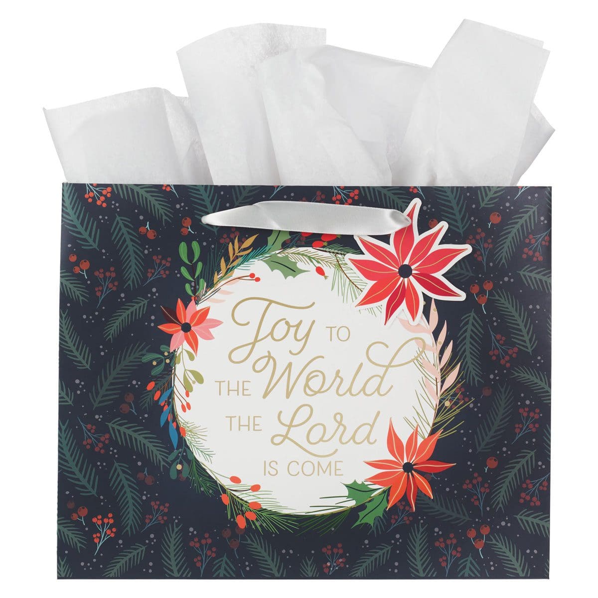 1220000325449_front Joy to the World the Lord Is Come Poinsettia Landscape Gift Bag with Gift Tag - Image 1