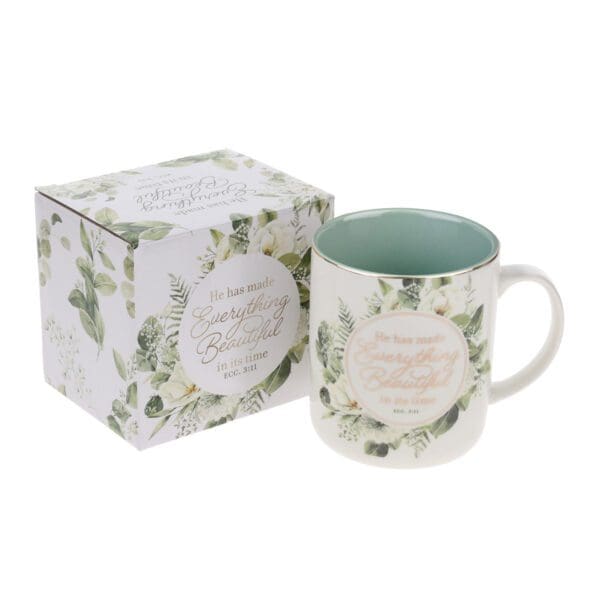 He Has Made Everything Beautiful in It's Time Floral Ceramic Mug with Green Interior - Image 10