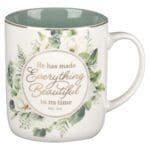 He Has Made Everything Beautiful in It's Time Floral Ceramic Mug with Green Interior - Image 9