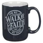 For We Walk by Faith Not by Sight Navy Ceramic Mug with Grey Interior - Image 9