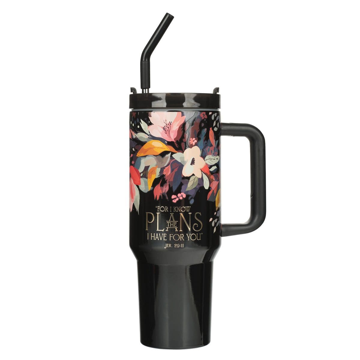 1220000326156_front For I Know the Plans Large Stainless Steel Travel Mug with Handle and Straw - Image 3