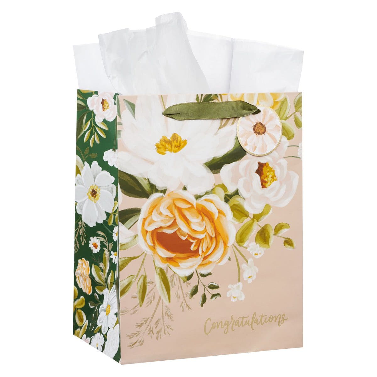 1220000326743_feature1 Congratulations Neutral Floral Portrait Gift Bag with Gift Tag - Image 12