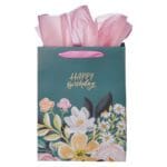 Happy Birthday Dark Floral Portrait Gift Bag with Gift Tag - Image 11
