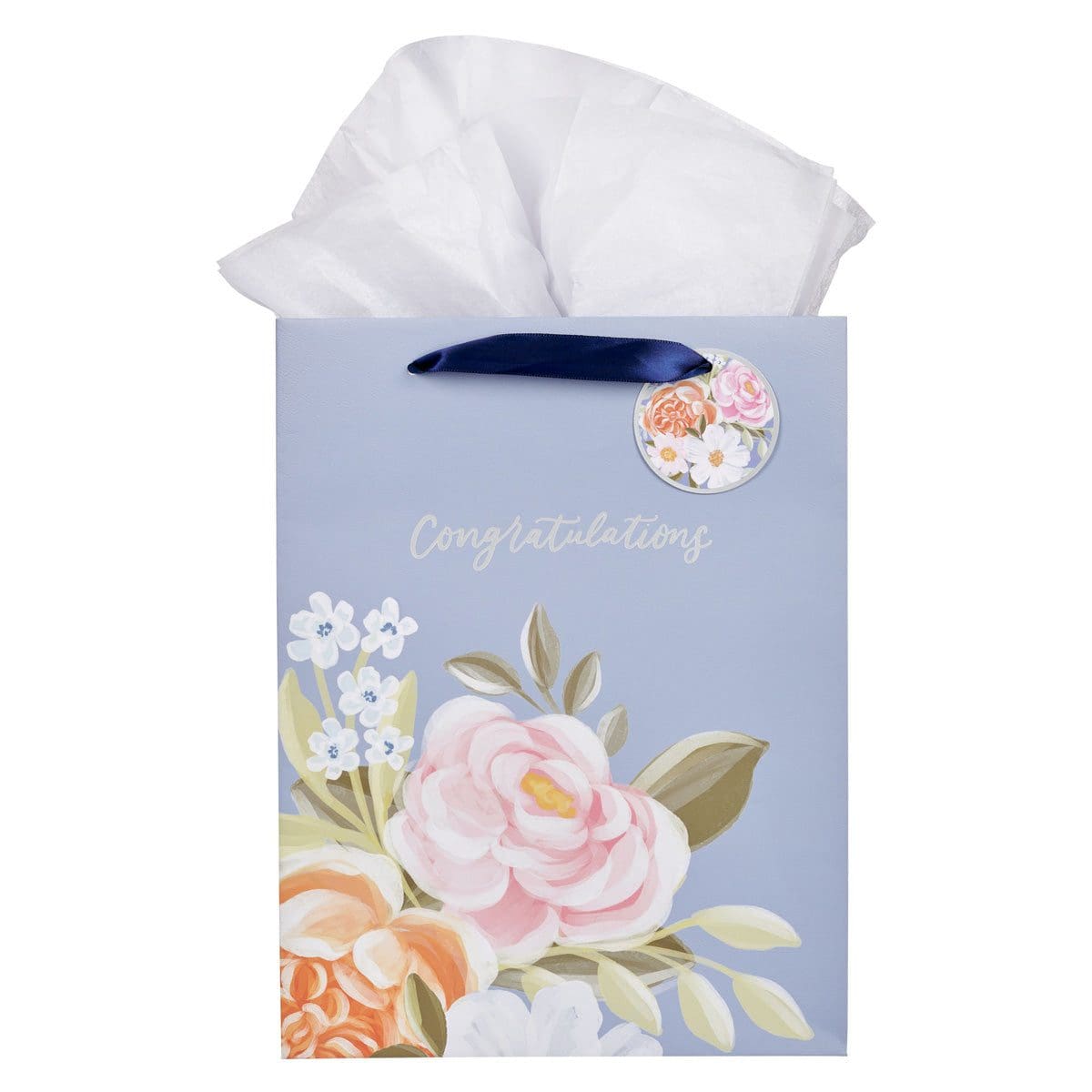 1220000326774_front Congratulations Blue Floral Portrait Gift Bag with Gift Tag - Image 7