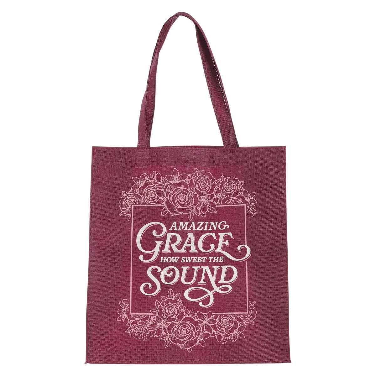 1220000327221_front Amazing Grace How Sweet the Sound Burgundy Non-Woven Tote Bag - Image 5