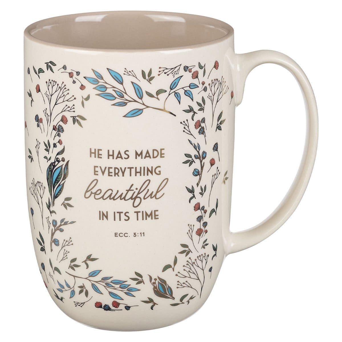1220000327559_front He Has Made Everything Beautiful in Its Time Cream Ceramic Mug with Brown Interior - Image 7