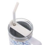 Trust in the Lord White and Blue Floral Large Stainless Steel Mug with Handle and Straw - Image 8