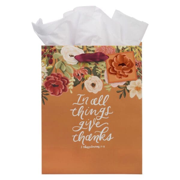 In All Things Give Thanks Medium Gift Bag with Gift Tag - Image 1