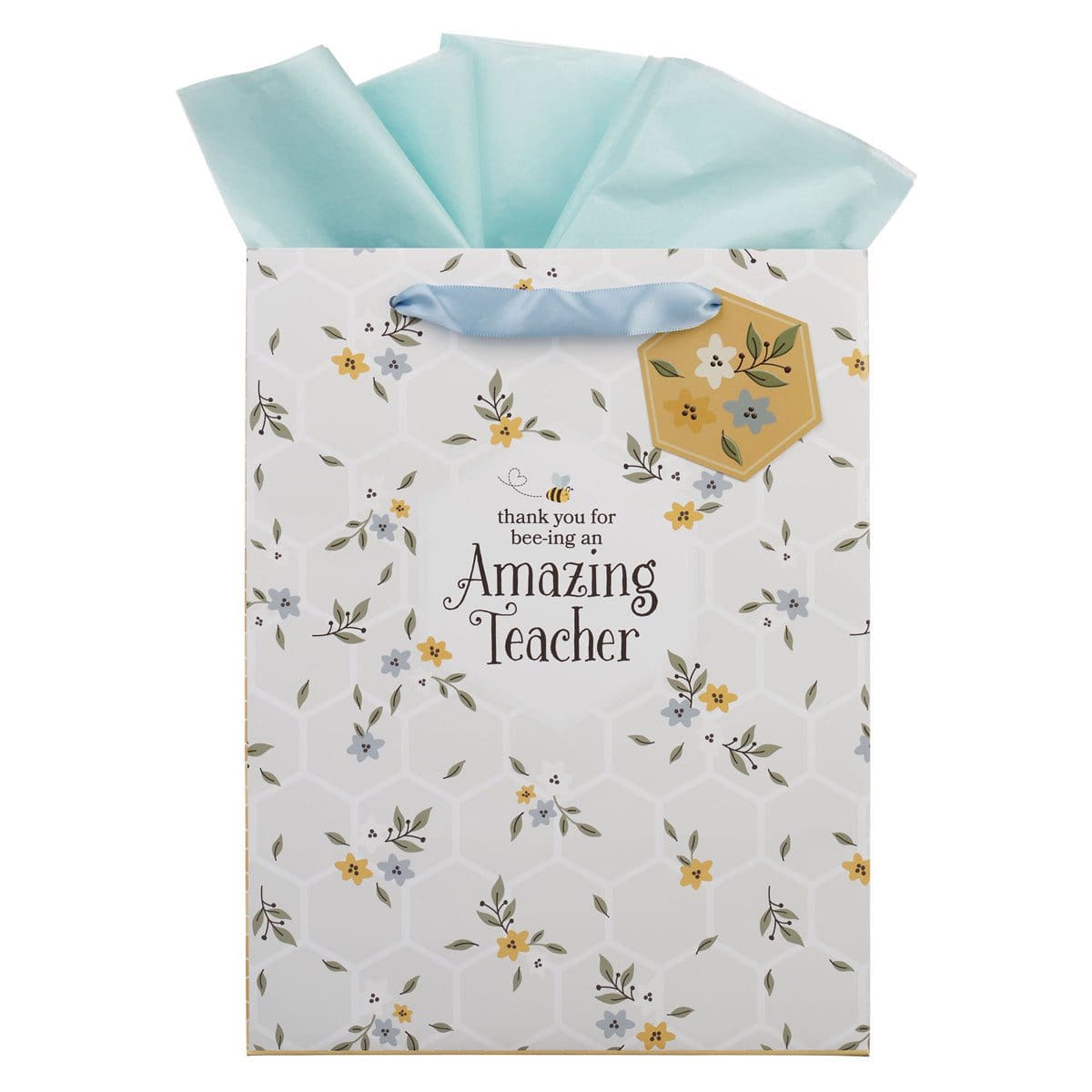 1220000370784_front Thank You for Bee-Ing an Amazing Teacher Portrait Gift Bag with Gift Tag - Image 1