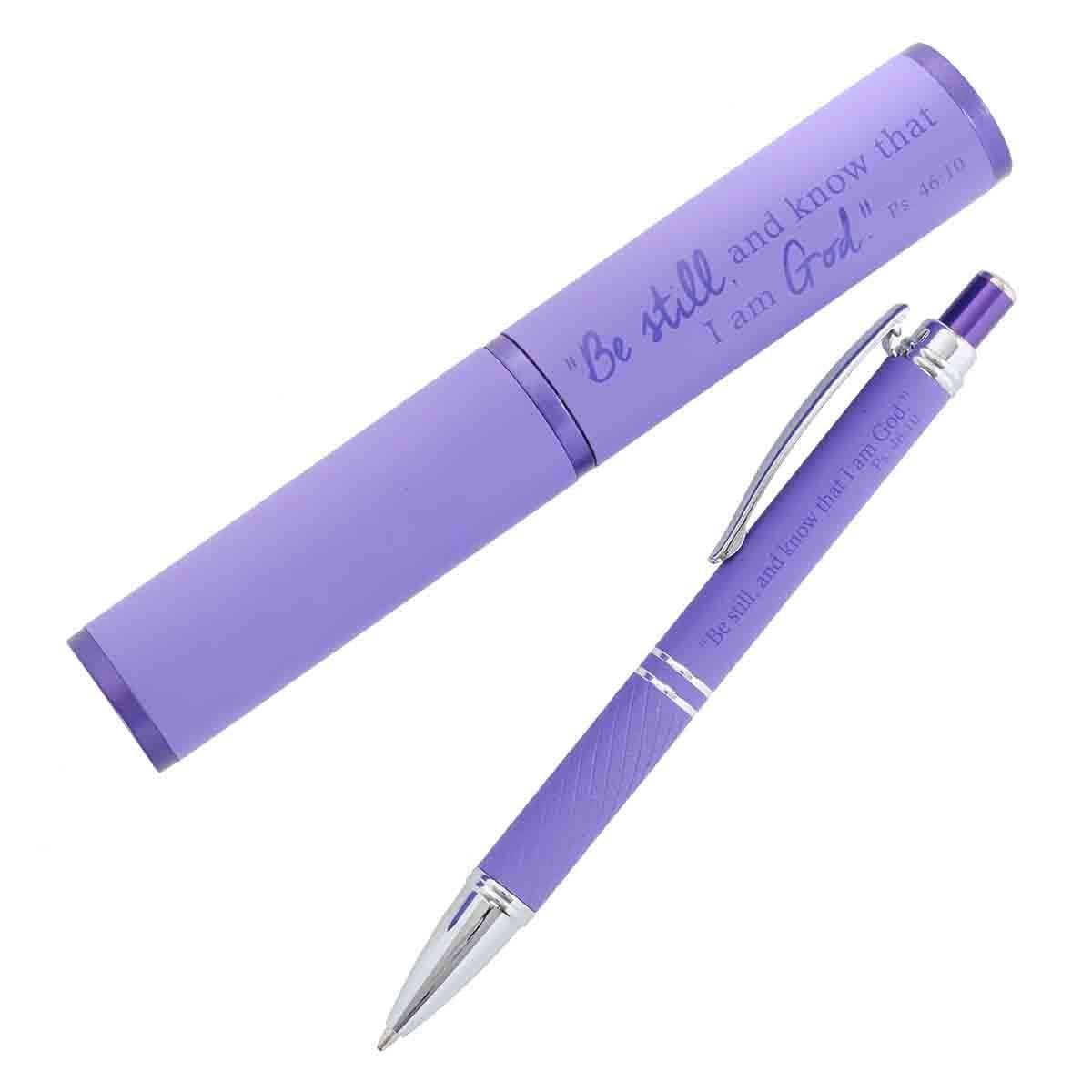 6006937140950_front Psalm 46:10 Be Still And Know Purple (Metal Pen In Tube) - Image 19