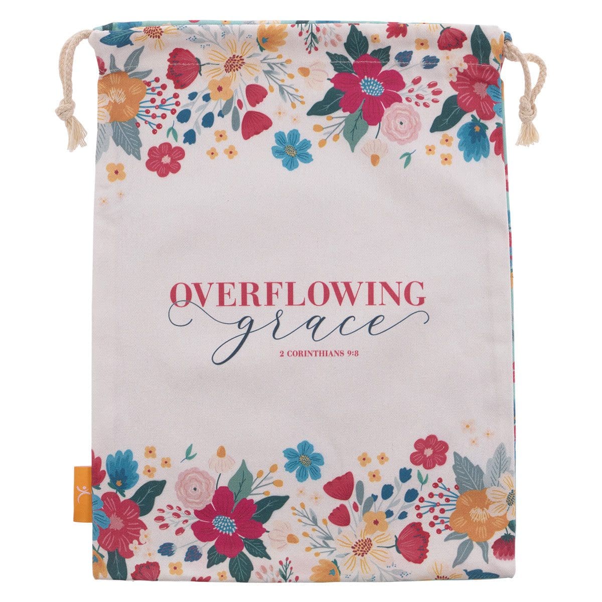 6006937155794_front Overflowing Grace Large Cotton Drawstring Bag - 2 Corinthians 9:8 - Image 9