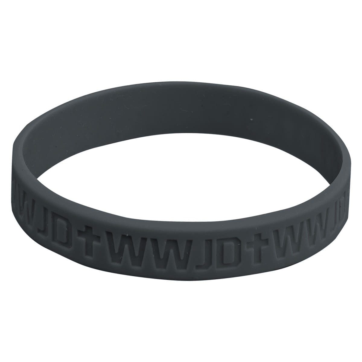 6006937159938_front WWJD Charcoal Silicone Wristbands - Image 5