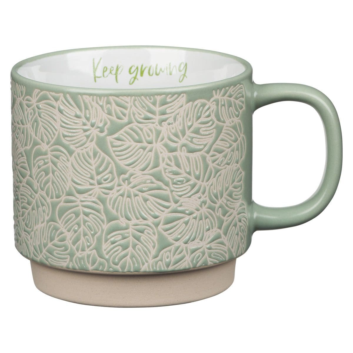 6006937164260_front Keep Growing Light Shade Of Green Ceramic Mug With Leaf Motif - Image 13