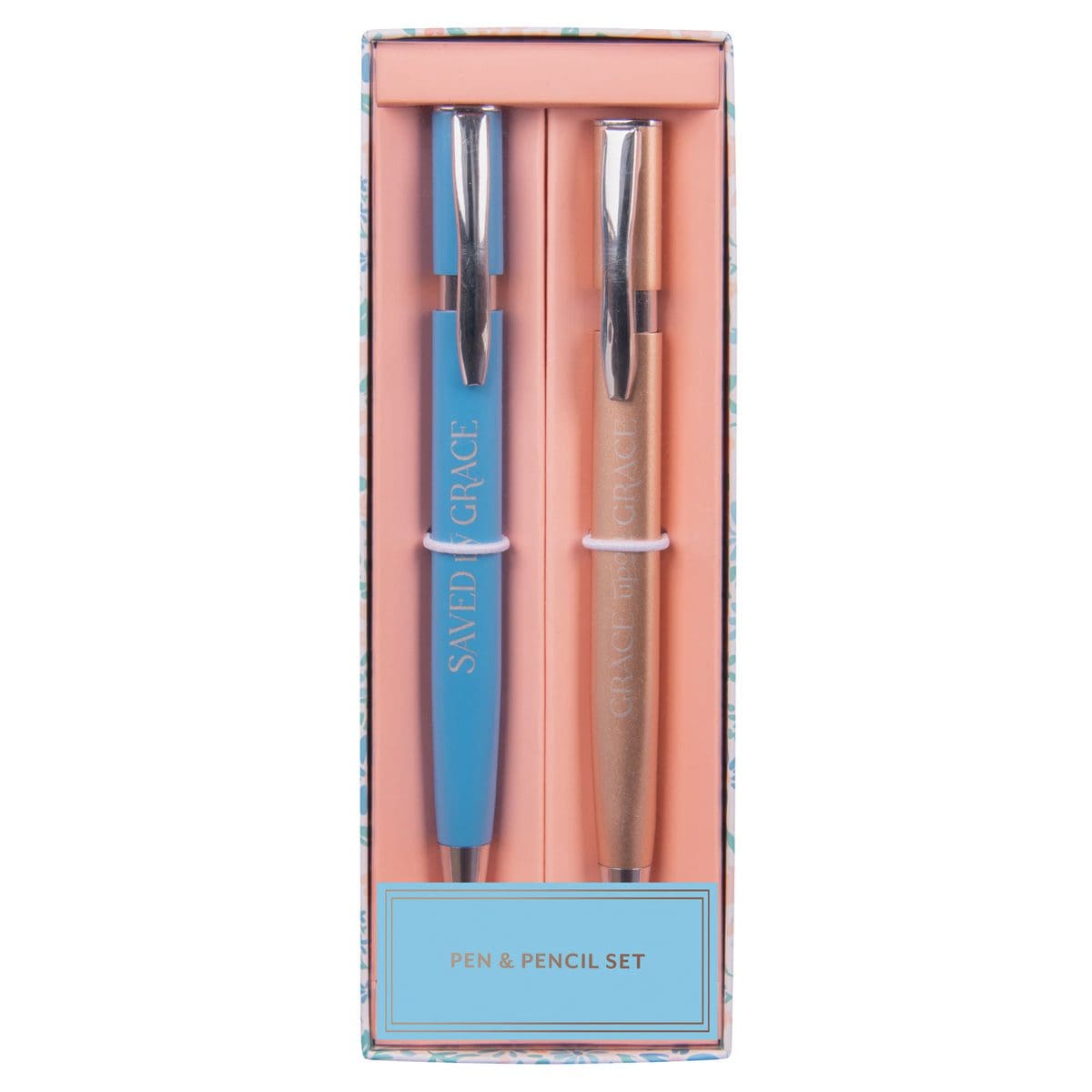 6006937165649_front_0818a53e-90aa-4a51-b09a-f43e187f25ad Saved by Grace & Grace Upon Grace Turquoise Pen and Rose Gold Pencil Set - Image 13