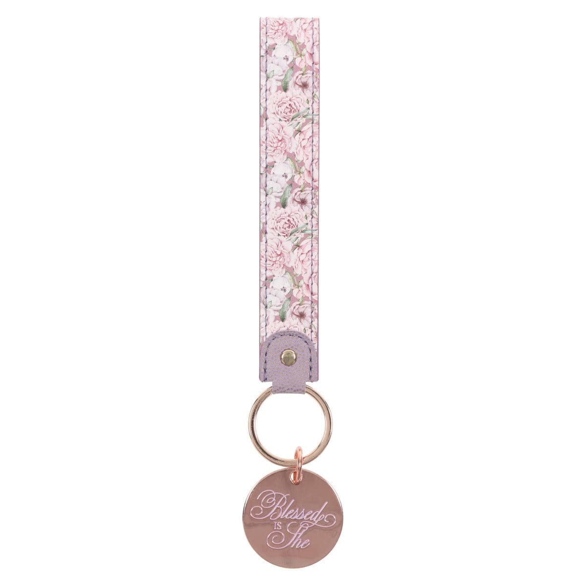 6006937165816_front Blessed Is She Faux Leather Key Ring - Luke 1:45 - Image 20