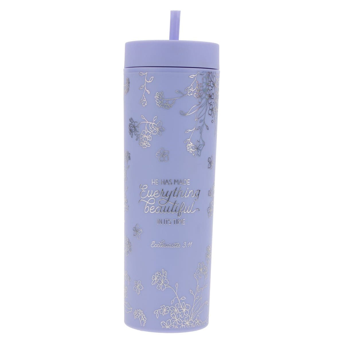 6006937171398_front He Has Made Everything Beautiful Lavender Plastic Travel Tumbler with Straw - Image 16