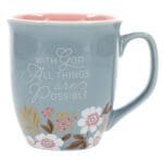 With God All Things Are Possible Teal Ceramic Mug with Pink Interior - Image 13