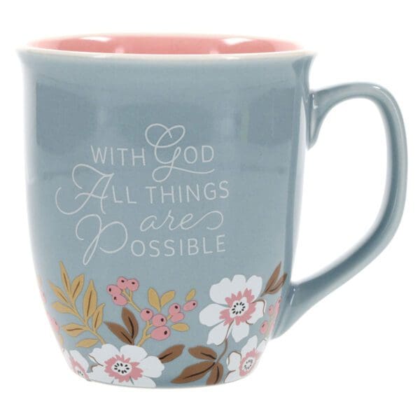 With God All Things Are Possible Teal Ceramic Mug with Pink Interior - Image 13