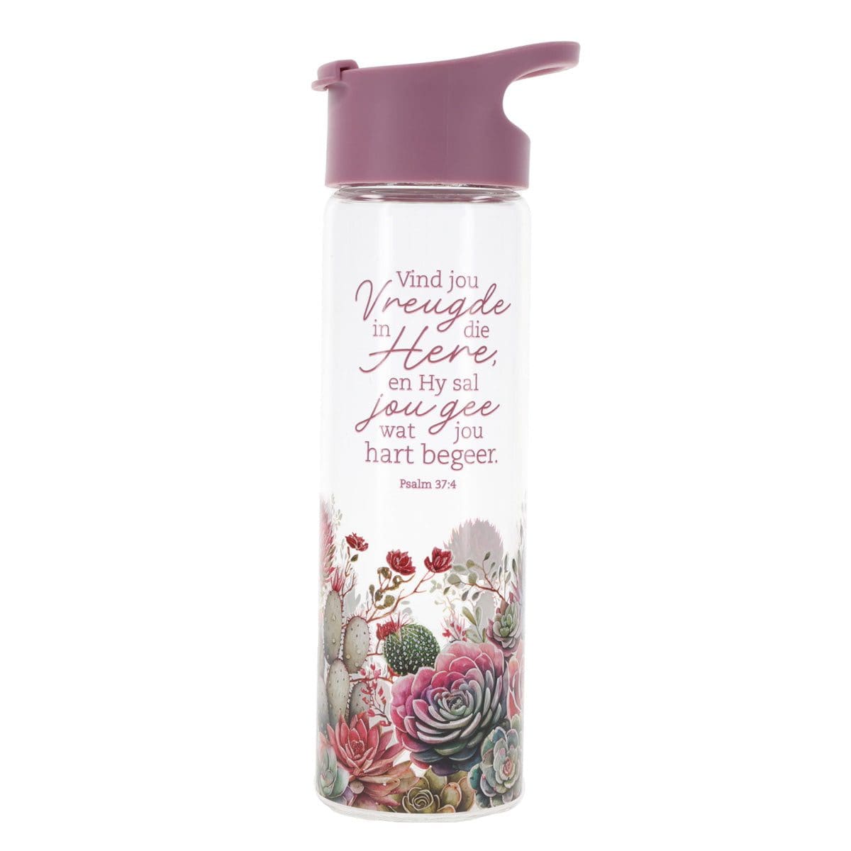 6006937172456_front Vind Jou Vreugde in die Here en Hy Sal Jou Gee Wat Jou Hart Begeer Afrikaans Glass Water Bottle - Image 10