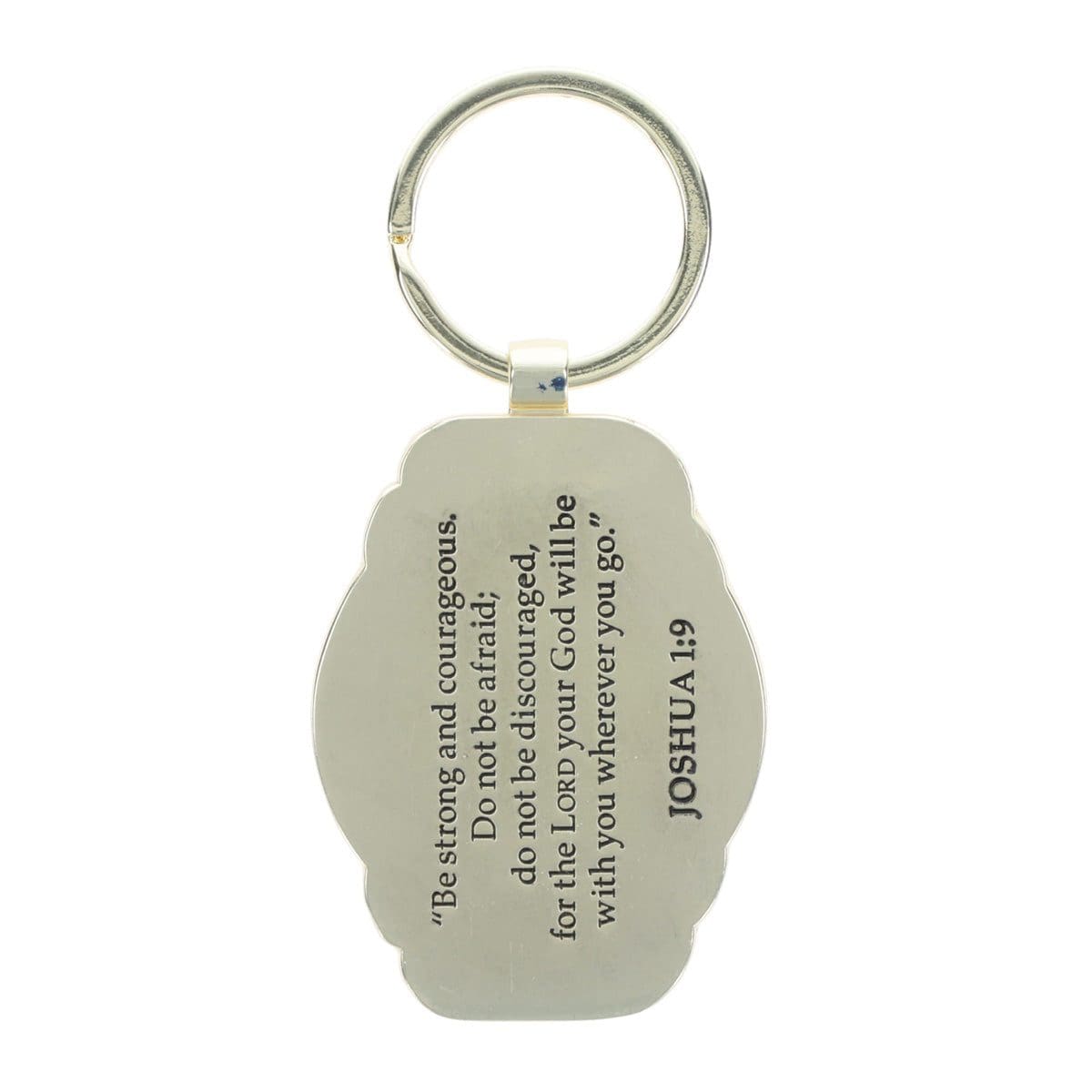6006937173897_back Be Strong and Courageous Navy Metal Key Ring - Image 2