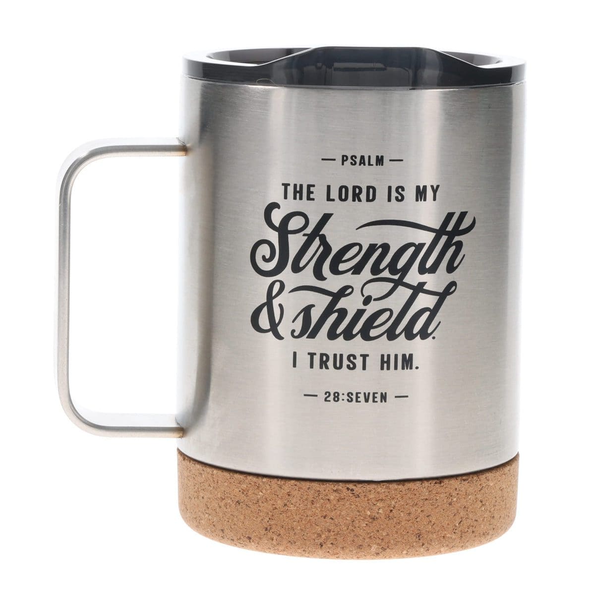 6006937175211_back The Lord Is My Strength and Shield Stainless Steel Travel Mug with Cork Base - Image 2