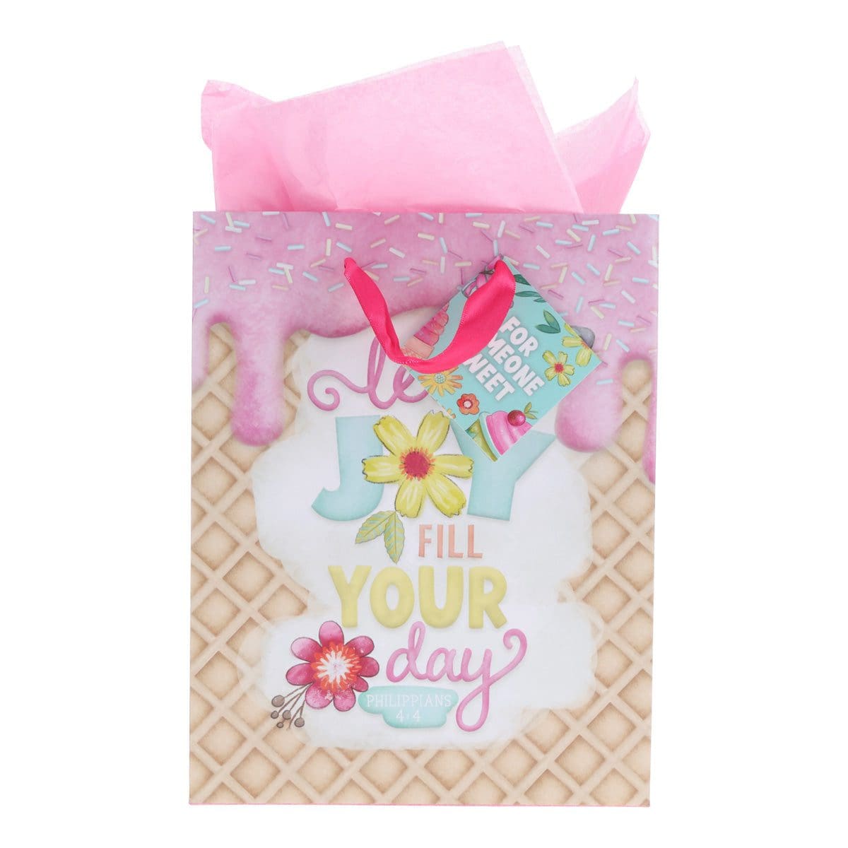 6006937175297_front Let Joy Fill Your Day Medium Gift Bag with Gift Tag - Image 1