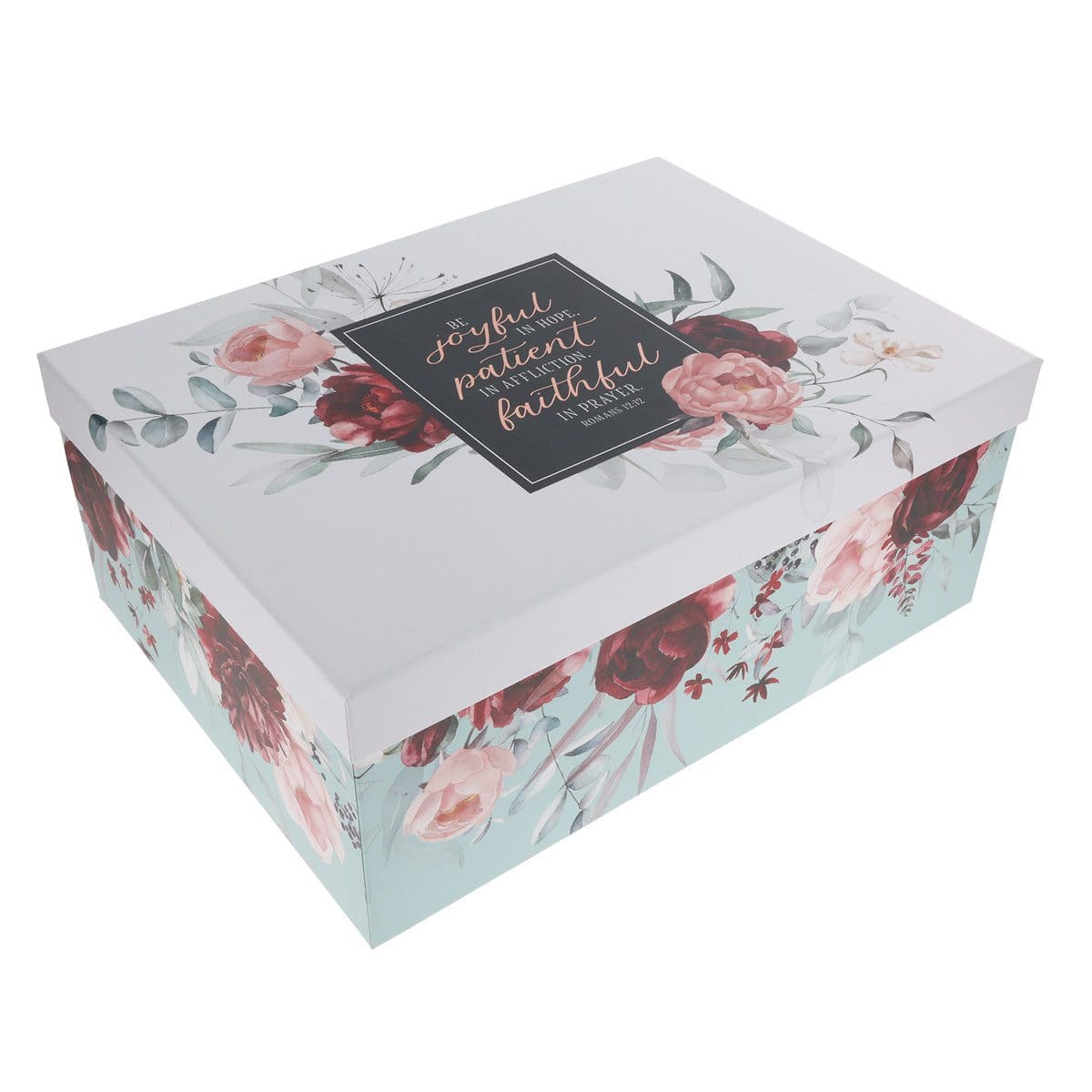 6006937176072_feature2 Be Joyful in Hope, Patient in Affliction, Faithful in Prayer Large Stackable Gift Box - Image 2