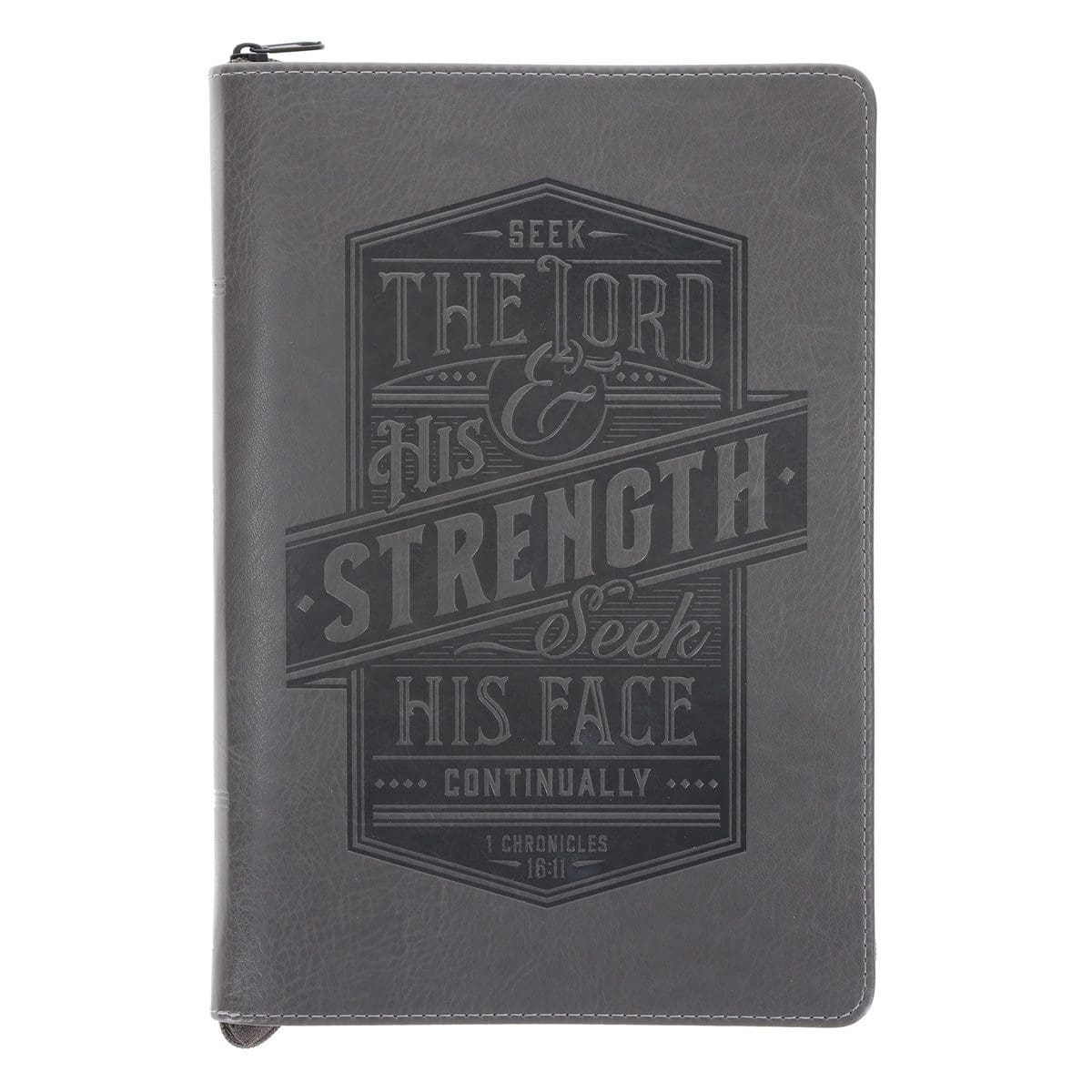 9780638004229_front Seek the Lord & His Strength, Seek His Face Grey Faux leather Journal with Zipped Closure - Image 1