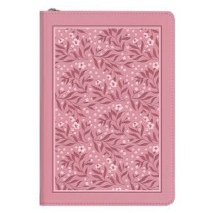 NLT Pink Floral Faux Leather Compact Bible with Zip