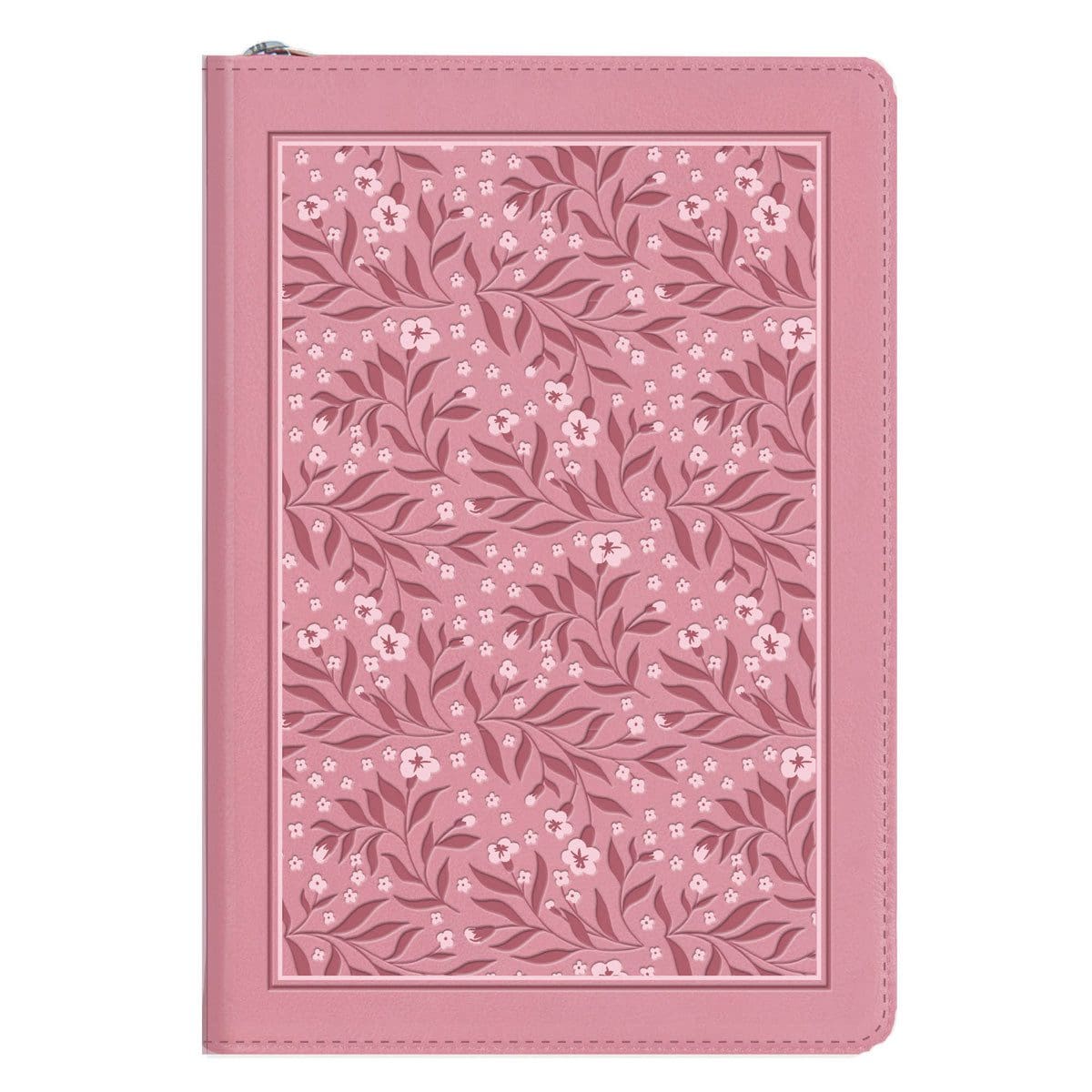 9780638004502_front NLT Pink Floral Faux Leather Compact Bible with Zip - Image 1