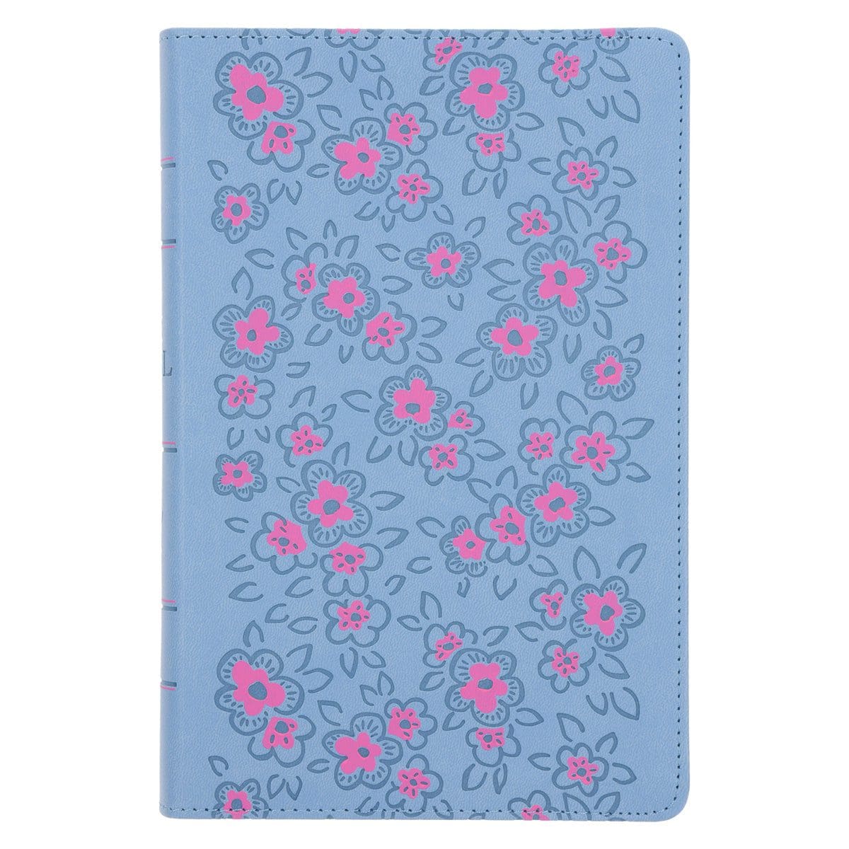 9780638009590_front NLV Ligblou Met Pienk Blomme Kunsleer Standaard Bybel Met Duimgrepe - Image 1